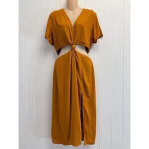 Abercrombie & Fitch Orange Flutter Sleeve Midi Dress